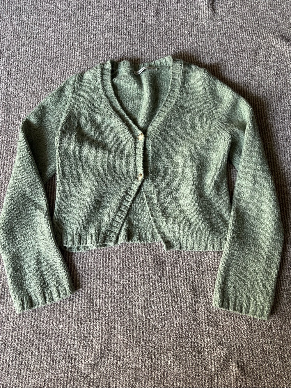 Abercrombie & Fitch Sage Green Cropped V-Neck Button Cardigan